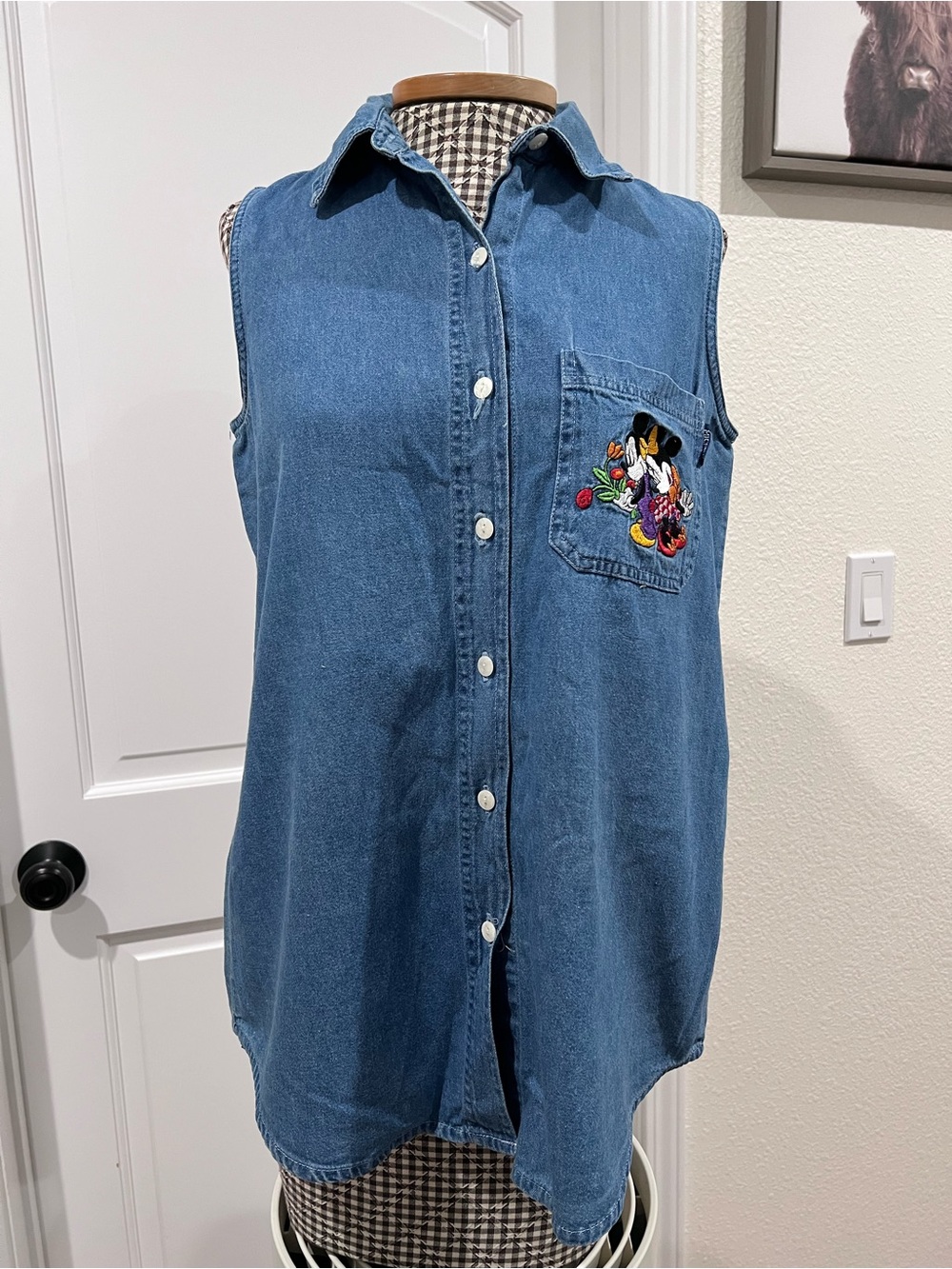 Vintage 90s Disney Mickey & Minnie Denim Vest Jerry Leigh Embroidered S